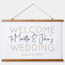 Affiche de bienvenue de mariage élégante en or bla