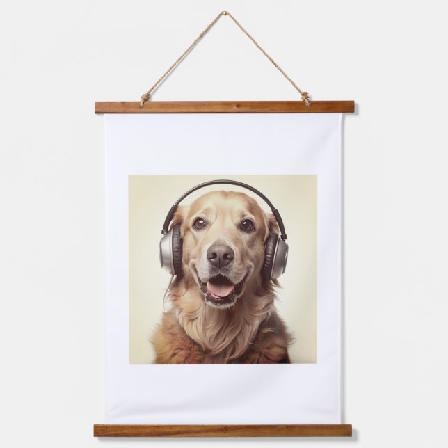 Tapisserie Suspendue affiche de design de chien avec casque (Recto)