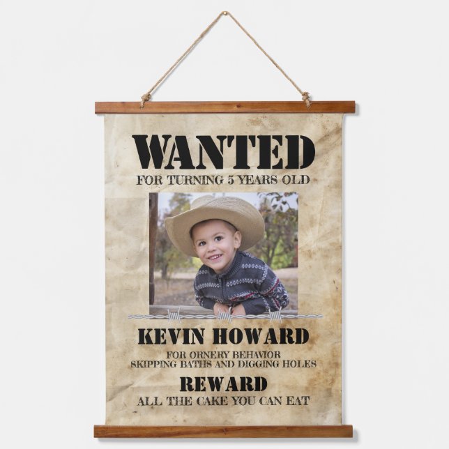Tapisserie Suspendue Affiche de Naissance Wanted Western (Recto)