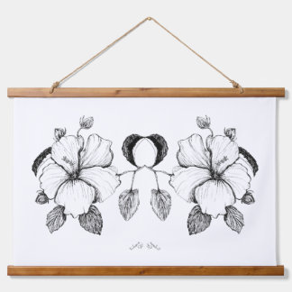 Tapisserie Suspendue Affiche d'hibiscus dessin à l'encre B&W