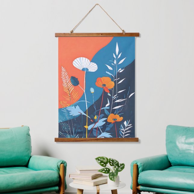 Tapisserie Suspendue Affiche Fleurs Vives Abstraites (Salon)