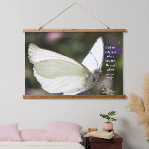 Tapisserie Suspendue Affiche Papillon Blanc En Gros Plan Avec Citation