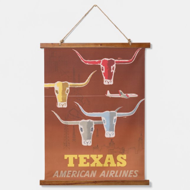 Tapisserie Suspendue Affiche Voyage Pour American Airlines Vers Texas (Recto)