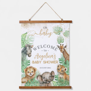 Tapisserie Suspendue Animaux Safari Baby shower de verdure tropicale