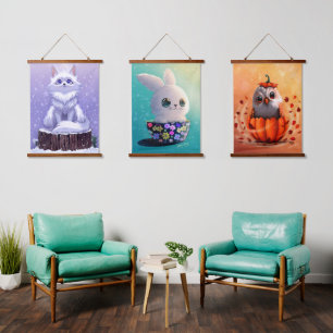 Tapisserie Suspendue Animaux sauvages mignons : Renard, Hibou, & Lapin