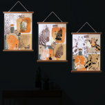 Tapisserie Suspendue Animaux sauvages Tonalité Terre Art Pop Abstrait m<br><div class="desc">Mur abstrait d'animaux sauvages moderne accroché à la girafe africaine,  zèbre et jaguar sud-américain et formes organiques dans le style portrait pop art. Conception de médias mixtes cool dans les tons terre de sable doré beige brûlé orange et vert.</div>