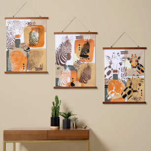 Tapisserie Suspendue Animaux Sauvages Tons Terreux Moderne Abstrait Pop