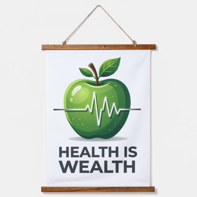 Tapisserie Suspendue Apple with Heartbeat Pulse and Health is Wealth (Recto)