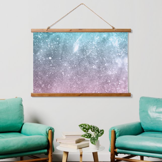 Tapisserie Suspendue Aqua blue Pink ombre mer galaxie abstraite (Salon)