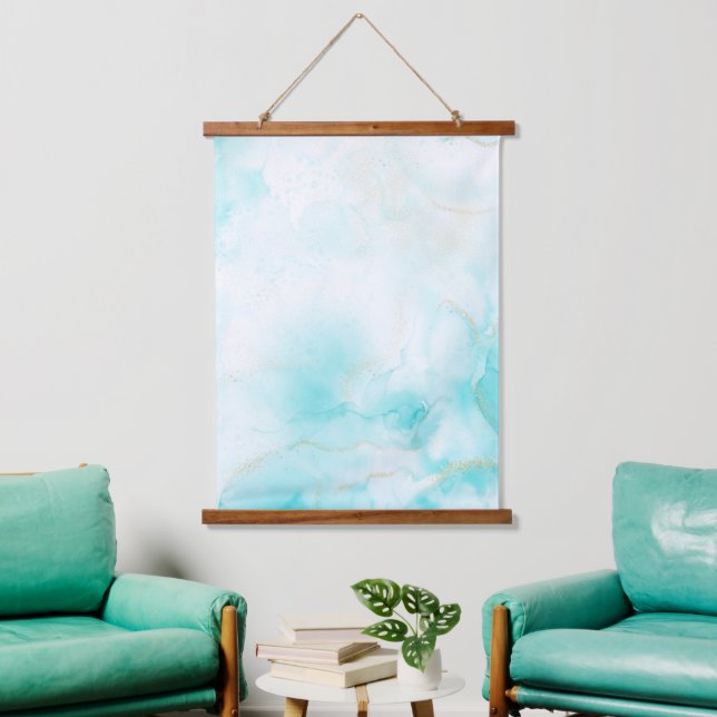 Tapisserie Suspendue Aqua Gold moderne Encre d'alcool Art Aquarelle Océ (Salon)