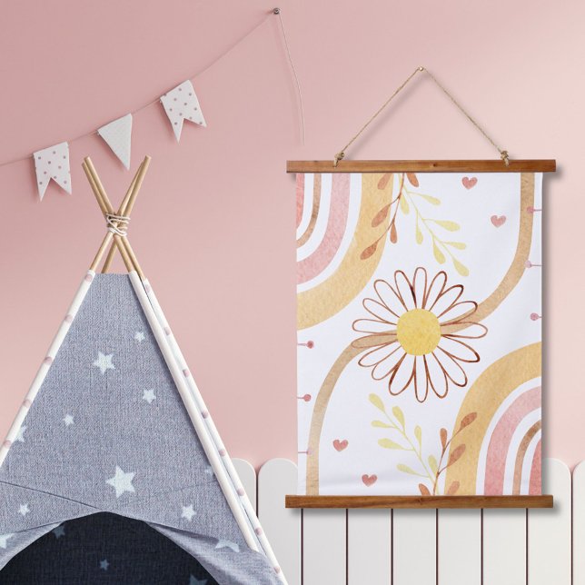 Tapisserie Suspendue Aquarelle Abstraite Fleur botanique et Arc-en-ciel (In situ)