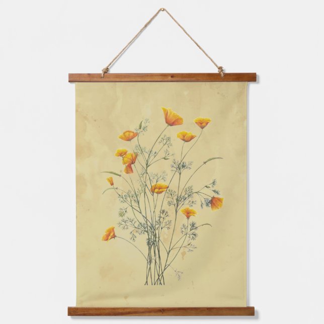 Tapisserie Suspendue Aquarelle California Poppy Flower Floral Art (Recto)