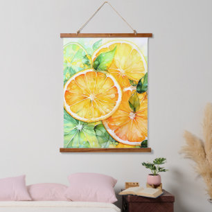 Tapisserie Suspendue Aquarelle Citron Orange Citron Vert Botanique Cuis