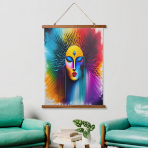 Tapisserie Suspendue Aquarelle colorée femme face Abstraite expressive