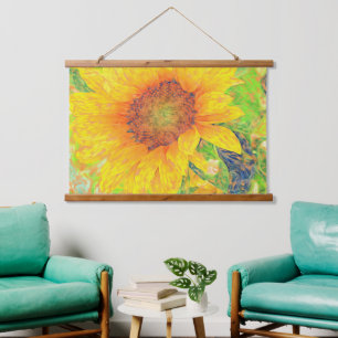 Tapisserie Suspendue Aquarelle jaune Tournesol en bois