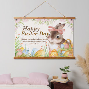 Tapisserie Suspendue Aquarelle Lapin floral avec noeud Jour de Pâques j