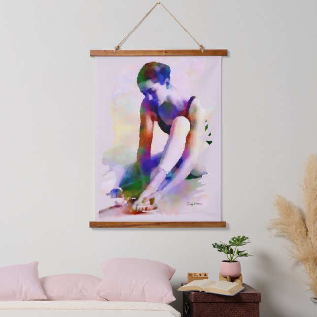 Tapisserie Suspendue Aquarelle rose Ballerina Art contemporain (Chambre à coucher)