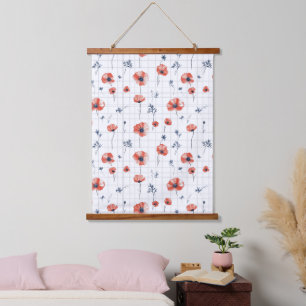 Tapisserie Suspendue Aquarelle rouge Motif sur blanc