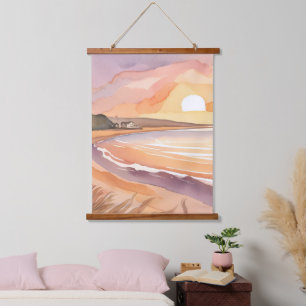 Tapisserie Suspendue Aquarelle Sunset Beach   Belle peinture océanique
