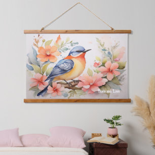 Tapisserie Suspendue Aquarelle Whimsical Oiseau Floral Art