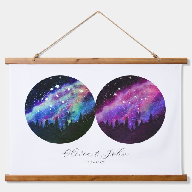 Tapisserie Suspendue Aquarius Gemini Couples personnalisés Horoscope (Devant)