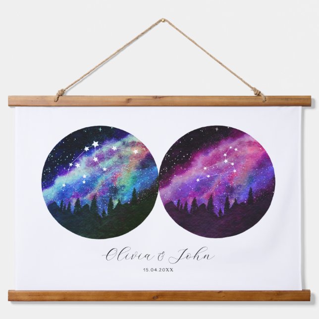 Tapisserie Suspendue Aquarius Leo Couples personnalisés Horoscope (Devant)