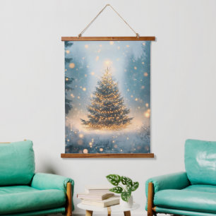 Tapisserie Suspendue Arbre de Noël de la Forêt enneigée Magique d'Hiver