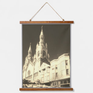 Tapisserie Suspendue Architecture d'église de paysage urbain en sépia