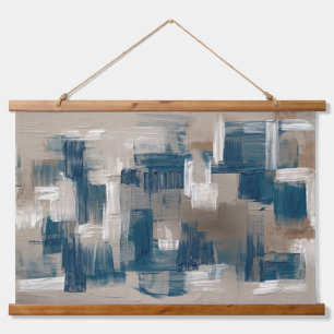 Tapisserie Suspendue Art contemporain aux coups de pinceau bruns bleus
