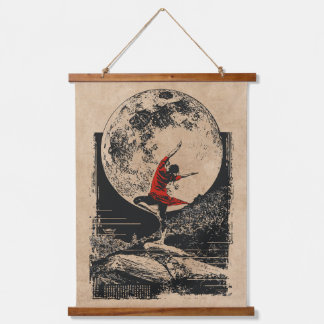 Tapisserie Suspendue Art de la Pleine lune Red Ninja | Style Vintage Wa