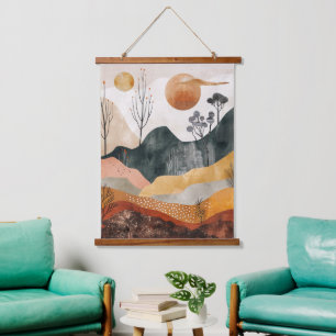 Tapisserie Suspendue Art de montagne terracotta ocre Twin Sun milieu du