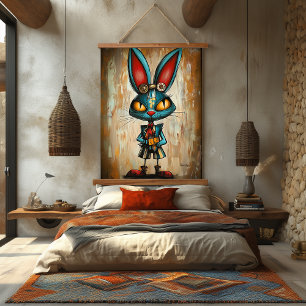 Tapisserie Suspendue Art de personnage de lapin abstrait excentrique