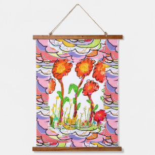 Tapisserie Suspendue Art Déco Floral Moderne - Techniques Mixtes