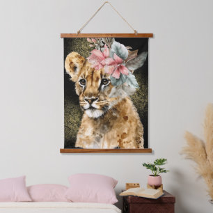 Tapisserie Suspendue Art floral au tigre à l'aquarelle