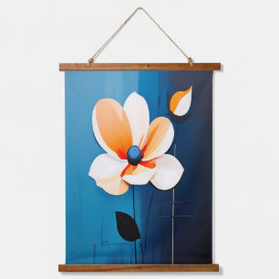 Tapisserie Suspendue Art floral bleu et orange contemporain