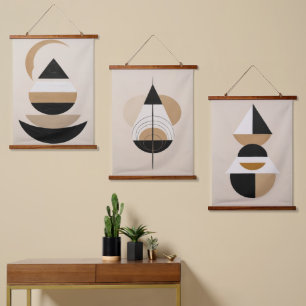 Tapisserie Suspendue Art géométrique symbolique minimal en neutre chaud