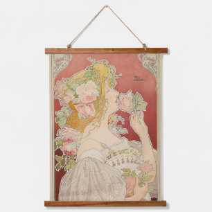 Tapisserie Suspendue Art Nouveau Belle Époque Dame Roses Livemont