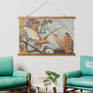 Tapisserie Suspendue Art Nouveau Vintage Émeraude Sagesse Aigle Art de