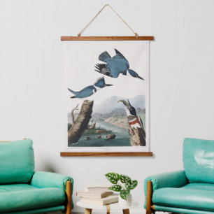 Tapisserie Suspendue Art vintage d'oiseau martin-pêcheur à ceinture d'A