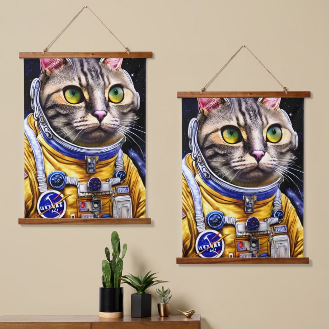 Tapisserie Suspendue Artwork de chats d'astronautes (Asymétrique)