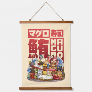 Tapisserie Suspendue Atelier de sushi de thon Maguro Chat Whimsical