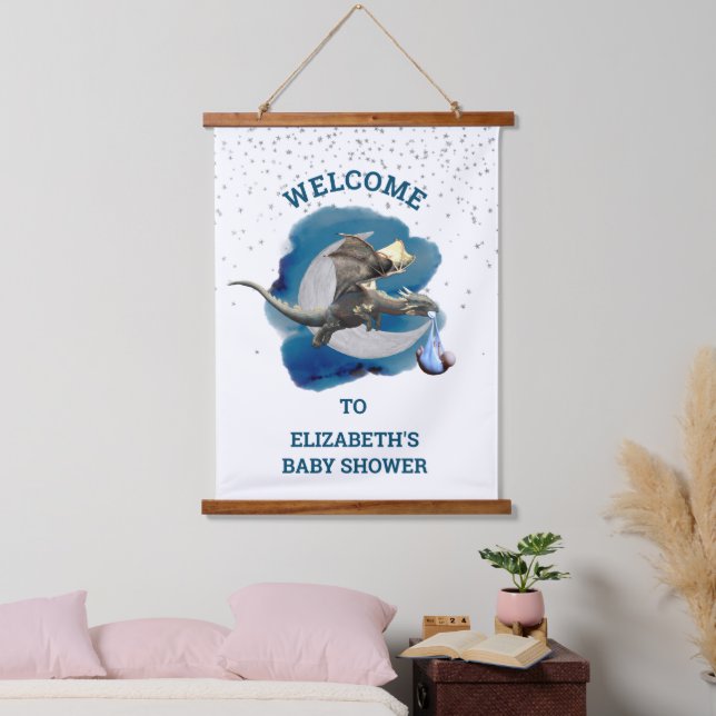 Tapisserie Suspendue Baby shower Dragon Stork Affiche de bienvenue (Chambre à coucher)