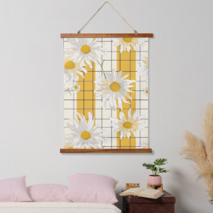 Tapisserie Suspendue Baisson blanc sur Arrière - plan de grille rayée j