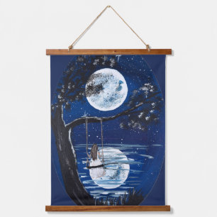 Tapisserie Suspendue Balançoire au clair de lune au bord du lac - œuvre