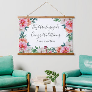 Tapisserie Suspendue Bannière de fiançailles à fleurs de pivoine rose p