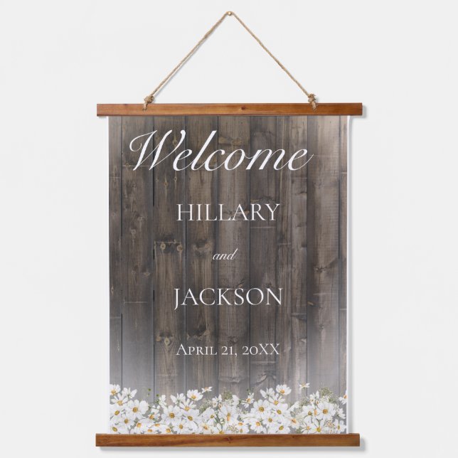 Tapisserie Suspendue Barnwood et marguerites Mariage rustique (Recto)
