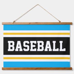 Tapisserie Suspendue BASEBALL bleu azur noir jaune blanc rayures