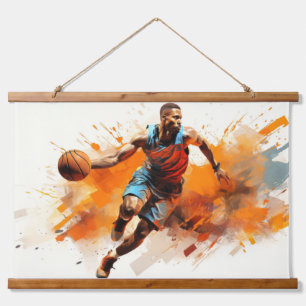Tapisserie Suspendue Basket-ball Action Sport Peinture Art Déco Abstrai
