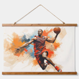 Tapisserie Suspendue Basket-ball Action Sport Peinture Art Déco Abstrai