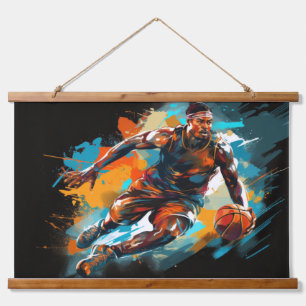Tapisserie Suspendue Basketball Action Sport Peinture Art Abstrait